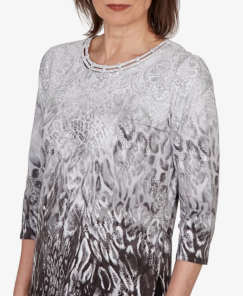 Alfred Dunner Women's Mono Ombre Animal Print Top