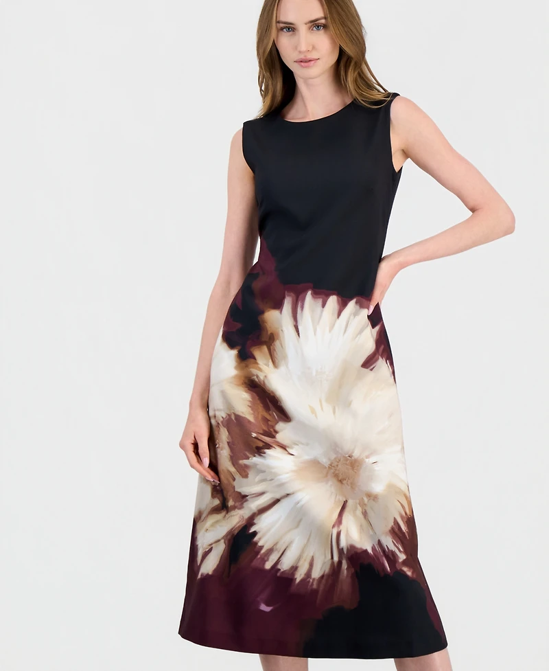 Anne Klein Petite Floral A-Line Midi Dress