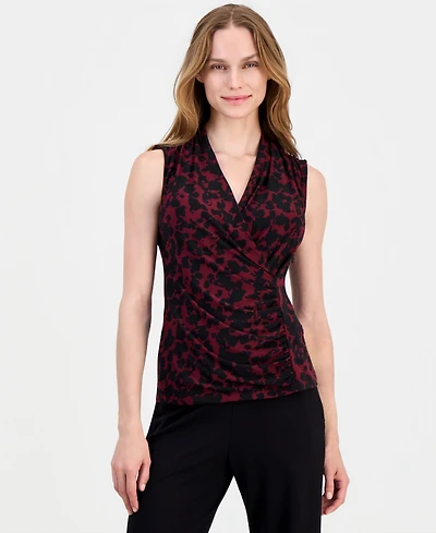 Anne Klein Women's Printed Faux-Wrap Sleeveless Top