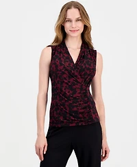 Anne Klein Women's Printed Faux-Wrap Sleeveless Top