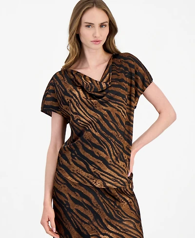 Anne Klein Women's Cowl Neck Animal-Print Blouse