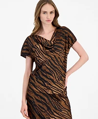 Anne Klein Women's Cowl Neck Animal-Print Blouse