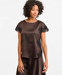 Anne Klein Women's Short-Sleeve Lace-Trim Satin Top