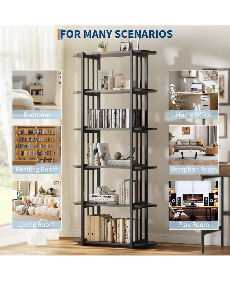 homfan 6-Tier Industrial Tall Bookshelf, Waterproof Panel Storage Shelf with Anti-Tipping Structure, Easy-Clean Multi-Purpose Home Office Display Rack