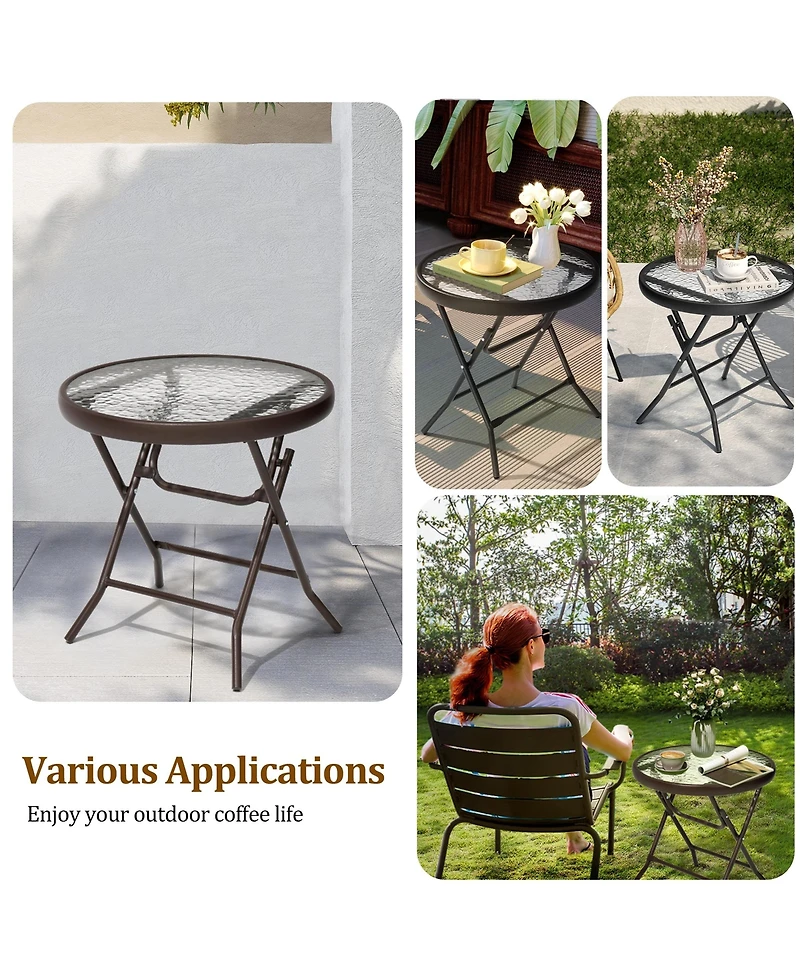 Pellebant Outdoor Folding Tempered Glass Side Table Patio Bistro Coffee Table