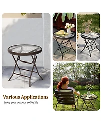 Pellebant Outdoor Folding Tempered Glass Side Table Patio Bistro Coffee Table