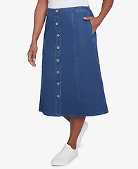 Alfred Dunner Petite Paneled Full Length Denim Skirts