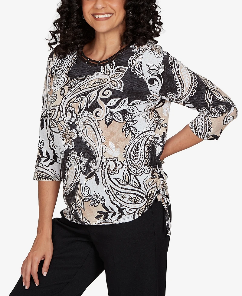Alfred Dunner Petite Paisley Neutrals Knit Top