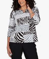 Alfred Dunner Petite Zebra Blocks Knit Top