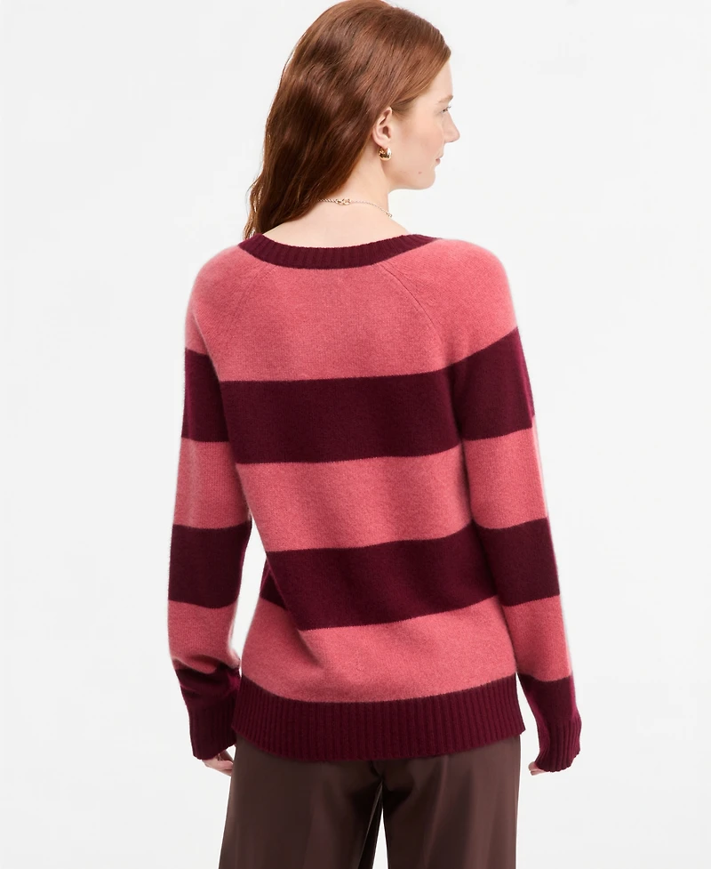 Charter Club Women's 100% Cashmere Striped V-Neck Sweater, Macy's Exclusive