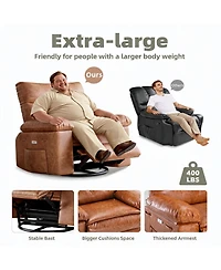 Oversized Pu Leather Rocking Recliner 360 degrees Swivel Electric with Heat and Massage Arms Back Single Sofa for Adults