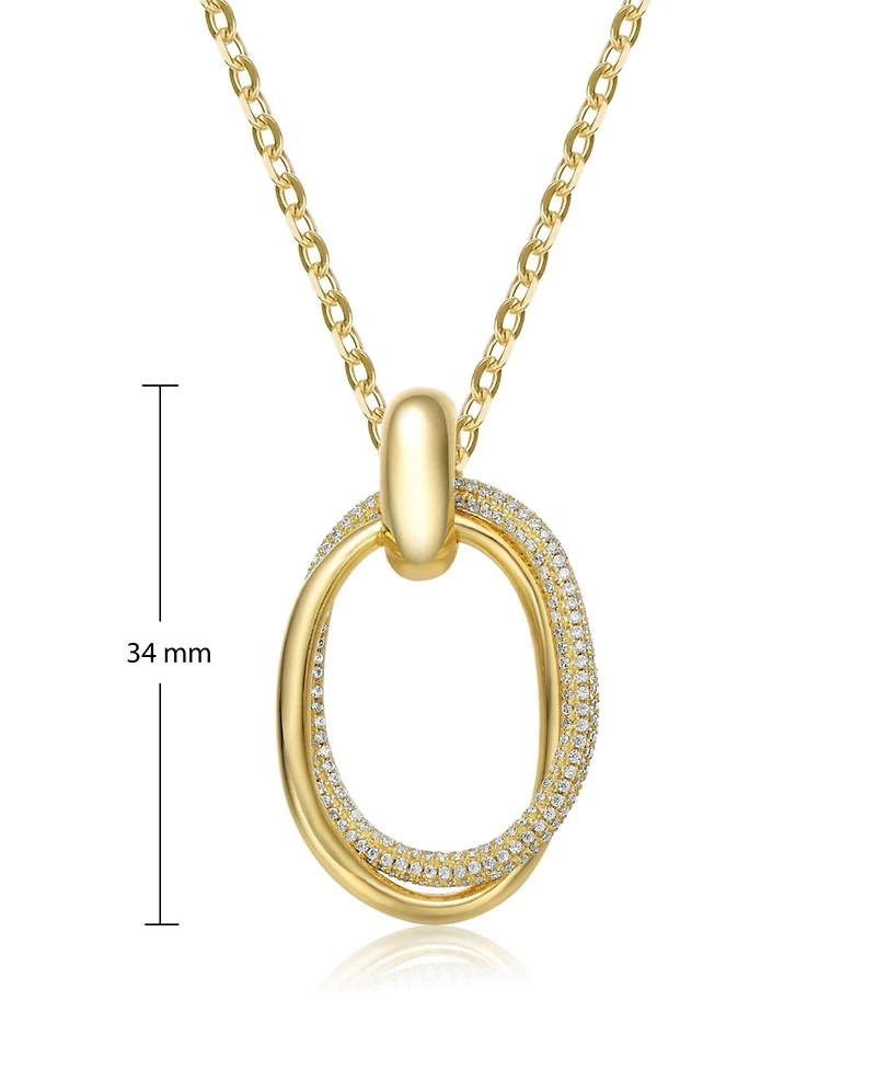 14k Gold Plated Sterling Silver with 34mm Statement Drop Cubic Zirconia Double Entwined Oval Eternity Circle Pendant Necklace