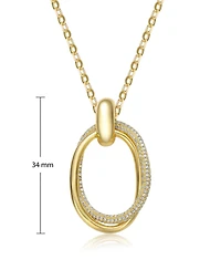 14k Gold Plated Sterling Silver with 34mm Statement Drop Cubic Zirconia Double Entwined Oval Eternity Circle Pendant Necklace