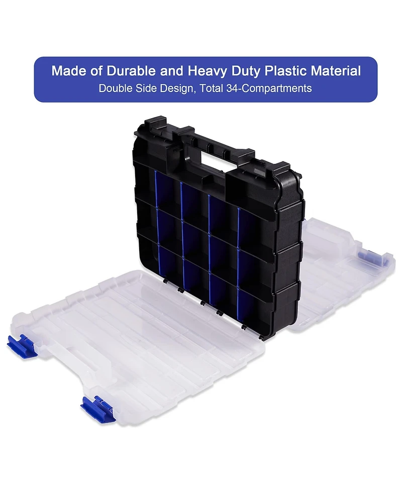 Xdovet Double Sided Hardware Storage Box 34 Compartments with Removable Dividers