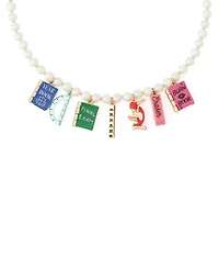 Betsey Johnson Faux Stone Best in Class School Supplies Charm Imitation Pearl Necklace