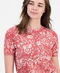 Nautica Women's Cotton Short-Sleeve Floral Sweater