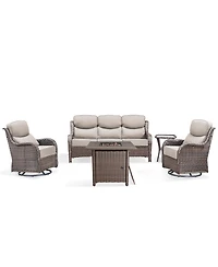 Pocassy Patio Furniture Set with 6-inch Thick Cushion, Outdoor Fire Pit, Swivel Chairs, 5pices Wicker Conversation