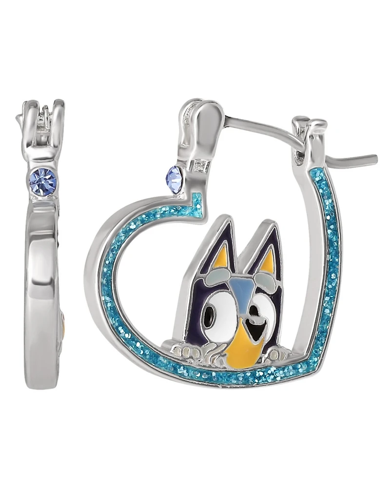Bluey Heart Hoop Earrings Official License, Silver Flash-Plated with Enamel Pendant