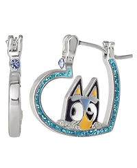 Bluey Heart Hoop Earrings Official License, Silver Flash-Plated with Enamel Pendant