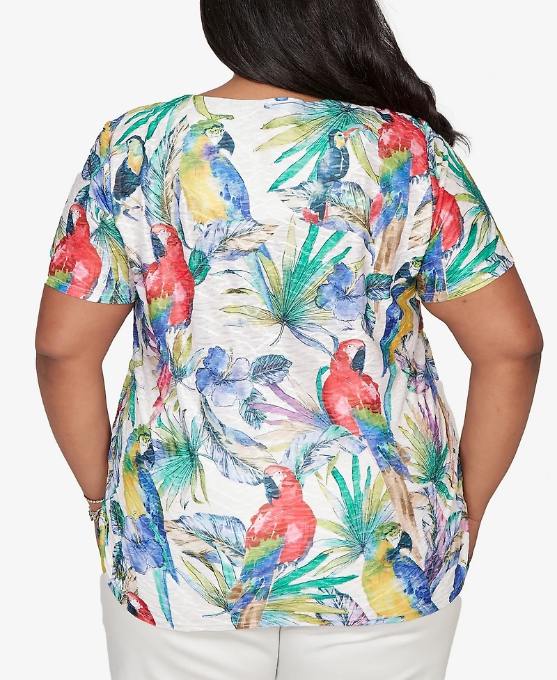 Alfred Dunner Plus Parrot Tropical Beaded Neck T-Shirt