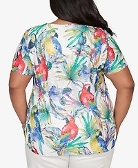 Alfred Dunner Plus Parrot Tropical Beaded Neck T-Shirt