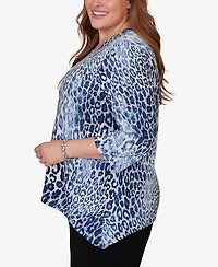 Alfred Dunner Plus Animal Puff Printed Top with Necklace