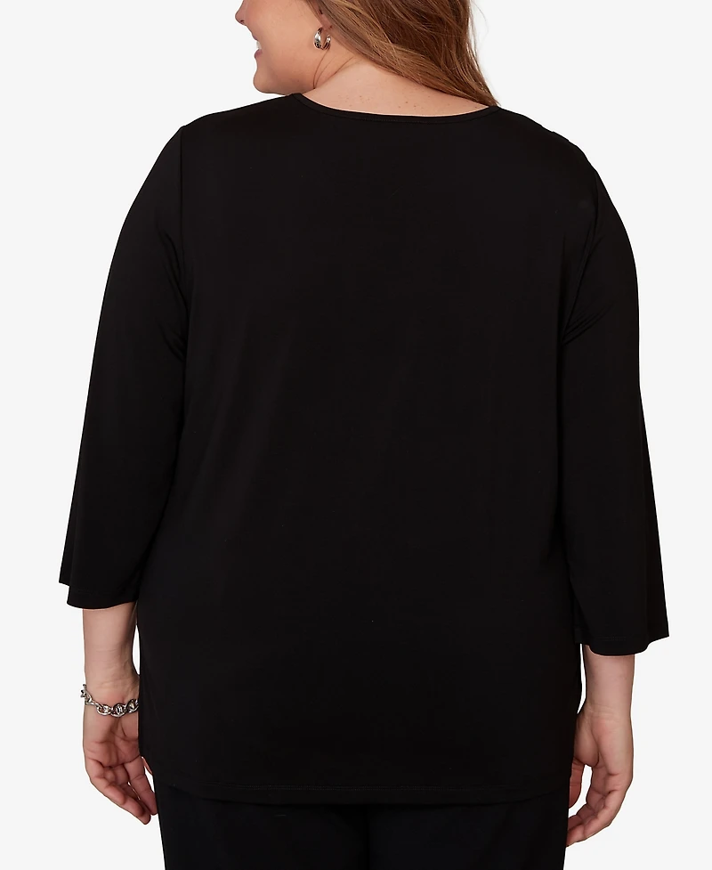 Alfred Dunner Plus Spliced Geometric Puff Print Top