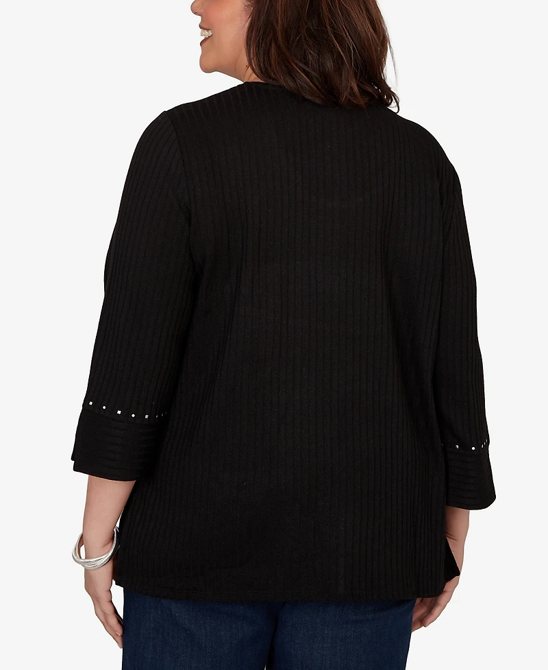 Alfred Dunner Plus Spliced Texture Metallic Studded Top