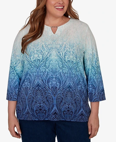 Alfred Dunner Plus Ombre Medallion Knit Top