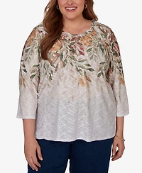 Alfred Dunner Plus Autumn Leaves Braided Neck Top