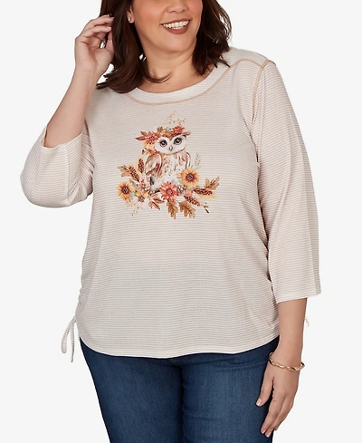 Alfred Dunner Plus Autumn Owl Knit Top