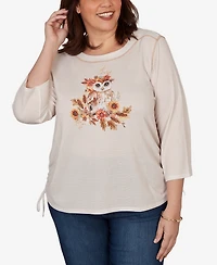 Alfred Dunner Plus Autumn Owl Knit Top