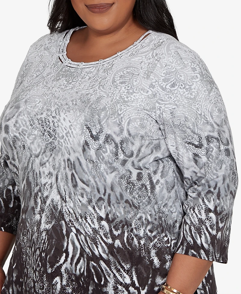 Alfred Dunner Plus Mono Ombre Animal Print Top