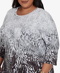 Alfred Dunner Plus Mono Ombre Animal Print Top