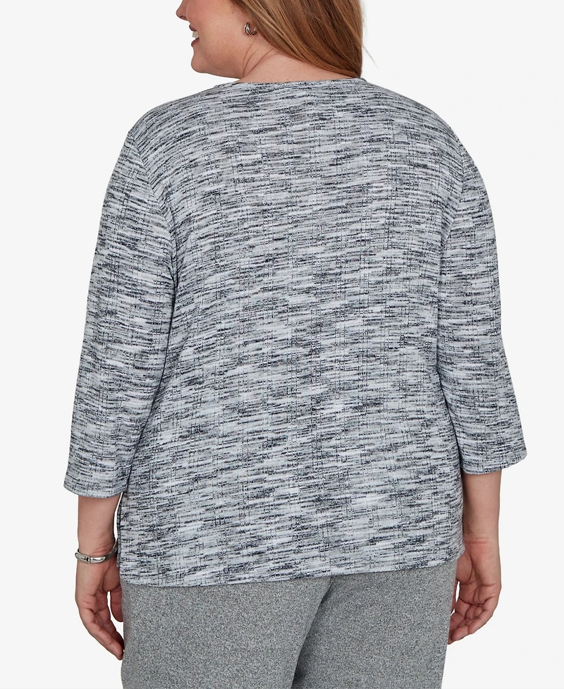 Alfred Dunner Plus Space Dye Top with Necklace