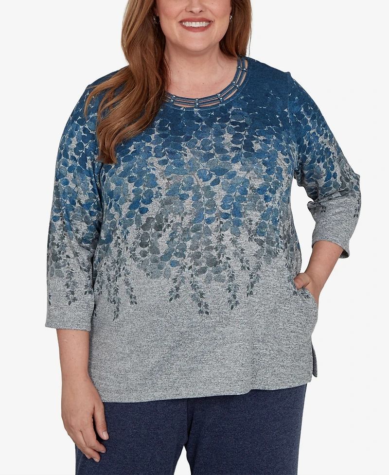Alfred Dunner Plus Falling Leaves Pocket Knit Top