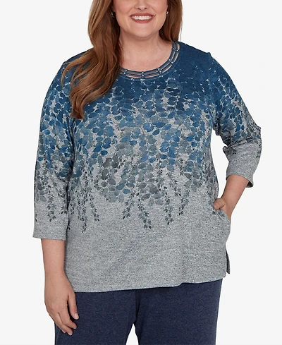 Alfred Dunner Plus Falling Leaves Pocket Knit Top