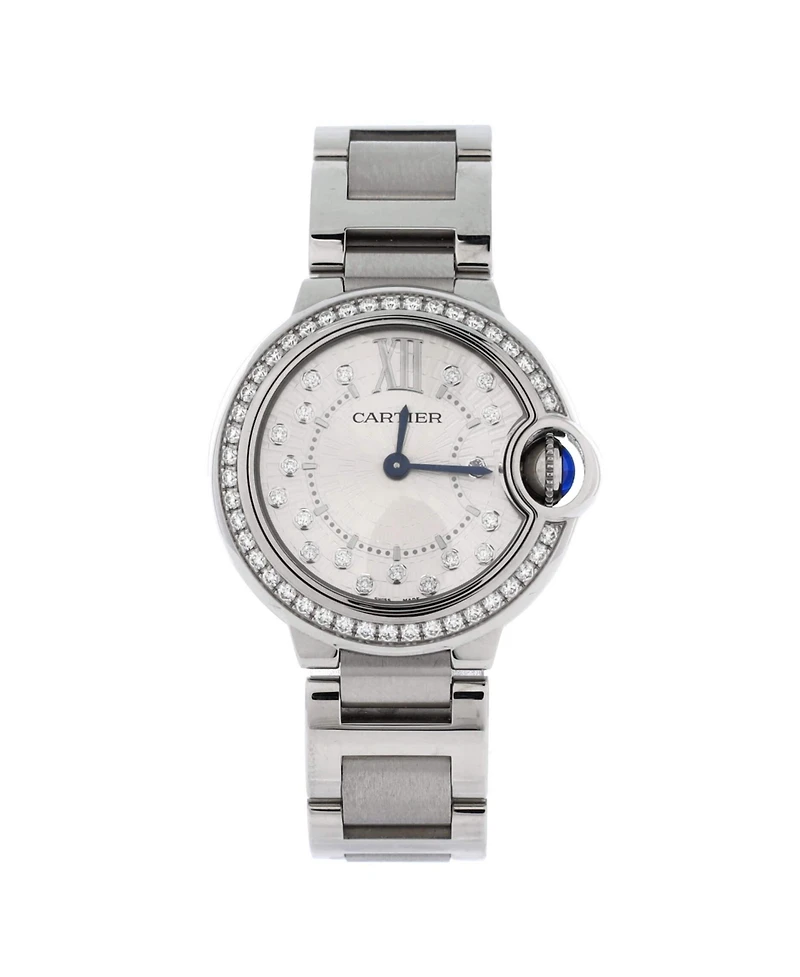Pre-Owned Cartier Ballon Bleu de Cartier Quartz Watch in Stainless Steel with Diamond Bezel and Markers 28mm