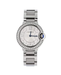 Pre-Owned Cartier Ballon Bleu de Cartier Quartz Watch in Stainless Steel with Diamond Bezel and Markers 28mm