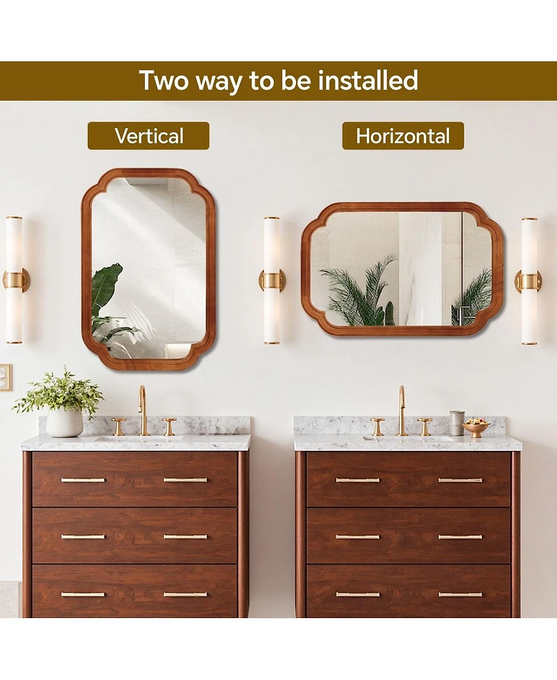 Laoties 24" x 36" Wood Wall Mirror, Bathroom Vanity Mirror with Rounded Corner Solid Frame for Entryway and Bedroom