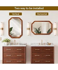 Laoties 24" x 36" Wood Wall Mirror, Bathroom Vanity Mirror with Rounded Corner Solid Frame for Entryway and Bedroom