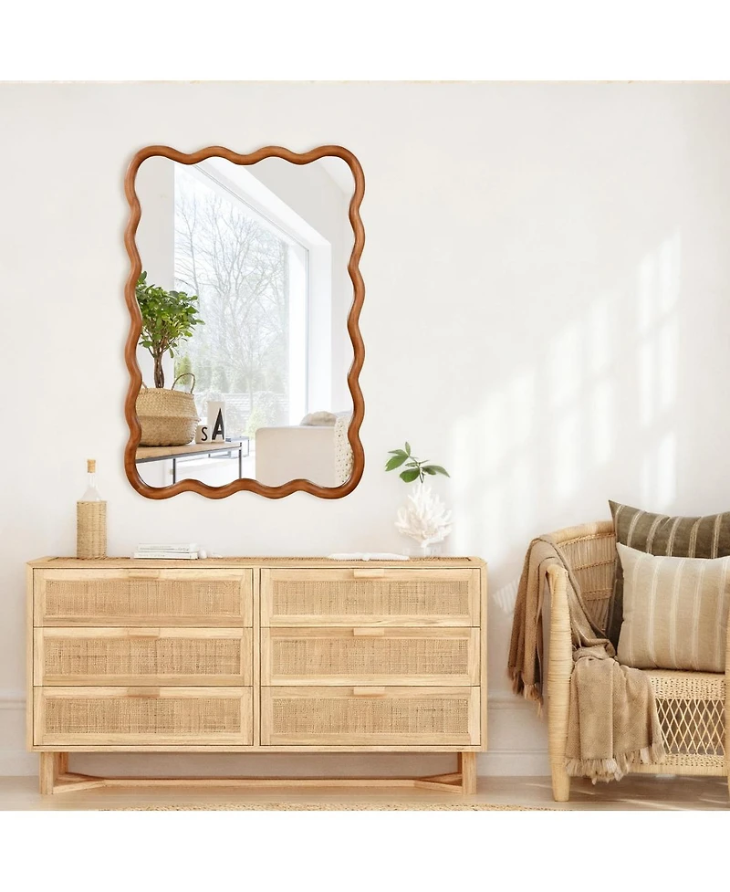 Laoties 24" x 36" Wavy Rectangle Wall Mirror, Modern Decorative Accent Mirror for Living Room, Bathroom and Entryway