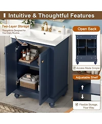Sillysis 24 Inch Bathroom Vanity with Ceramic Sink, Soft Close Doors, Adjustable Shelf for Modern Bathrooms