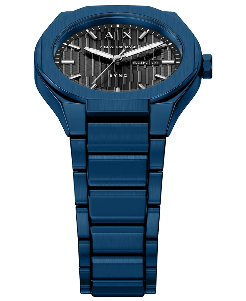 Armani Exchange Men's Sync Quartz Day-Date Blue Stainless Steel Watch 42mm