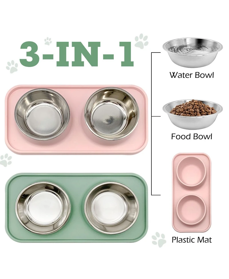 Aronkl Stainless Steel Pet Feeder Set Non-Slip Spill Proof Removable Bowls for Small Pets