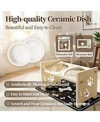 Aronkl Elevated Pet Feeding Stand Adjustable Height Angle Ceramic Bowls with Anti Splash Mat