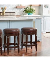 Clihome 1 Piece 26 Inch Swivel Counter Stool Backless Wooden Bar with Pu Leather Seat