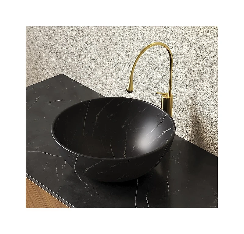 Busdays 14 Inch Ceramic Bathroom Sink with Stone Pattern No Faucet Bowl Sink