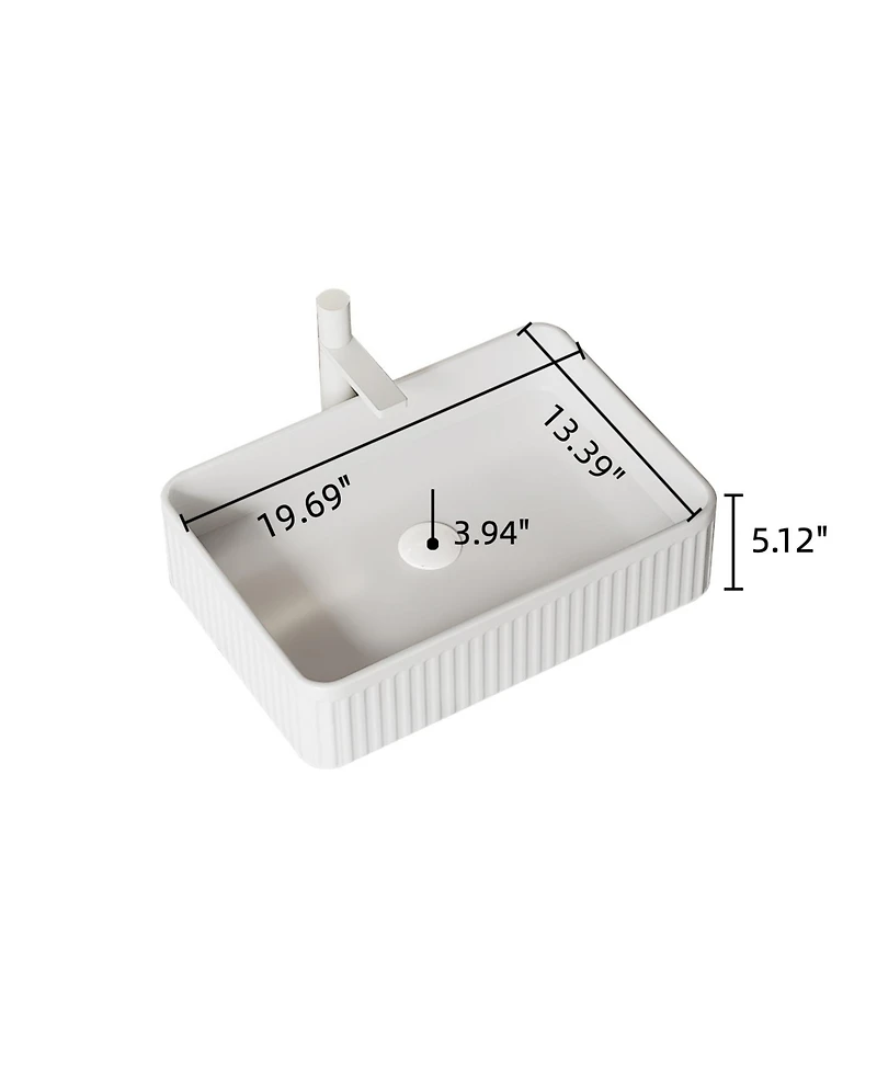 Busdays 20 Inch Rectangular Striped Ceramic Vessel Bathroom Sink No Faucet No Cabinet