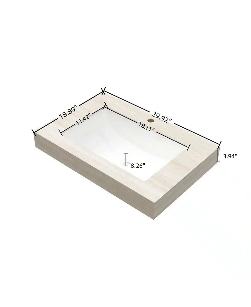 Busdays Inch Roma Travertine Pattern Sintered Stone Countertop with Undermount Ceramic Basin One Pre Drilled Faucet Hole No Cabinet
